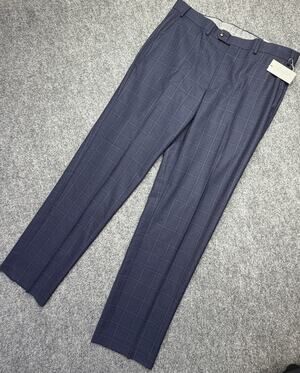 Michael Kors Mens 36x32 Suit Pants Navy Plaid Wool Blend Stretch NWT $200 MSRP